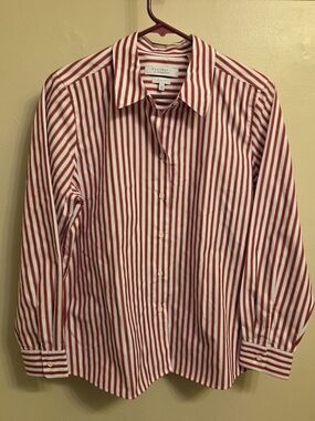 Foxcroft Preppy Striped Wrinkle Free Cotton Button Down Shirt 12P Office Casual